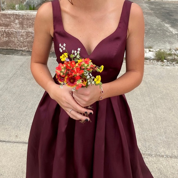 B.darlin (Dillards) Burgandy Satin Ballgown with pockets - Picture 5 of 5